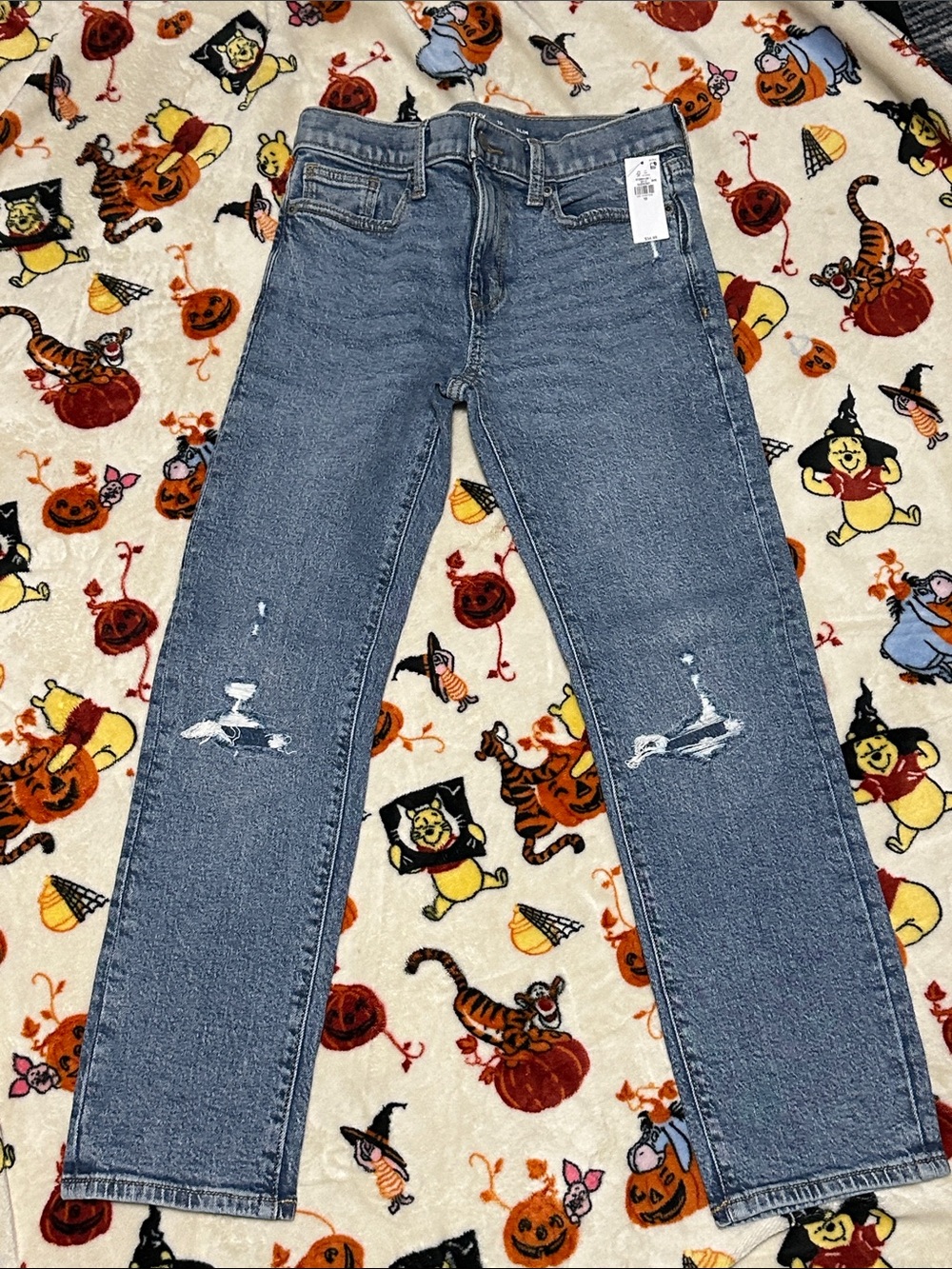 Classic Mid-Blue Kids Distressed Straight Jeans